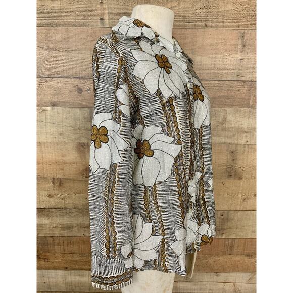 Vintage 1970’s Disco Metallic Floral Pointy Collar Shirt Size Medium Hippie - Picture 3 of 8
